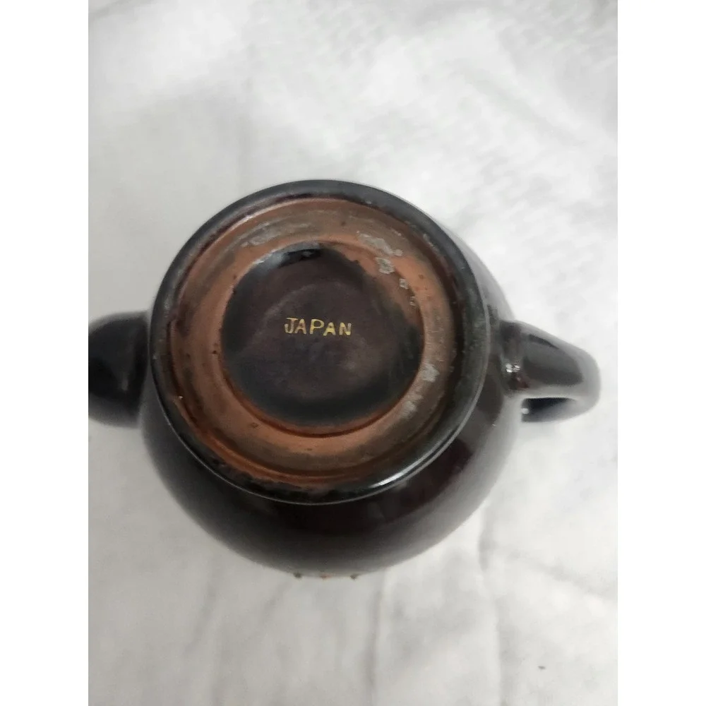 Vintage Japanese Moriage Teapot Brown Glazed Floral Hand Painted Japan No Lid